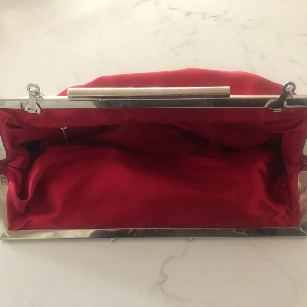 Red Satin Evening Bag w/Silver Accents